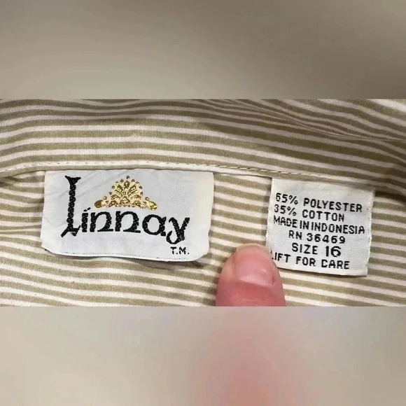 Vintage Linnay stripe boxy cap sleeve button down blouse pockets cream/white - Picture 9 of 10